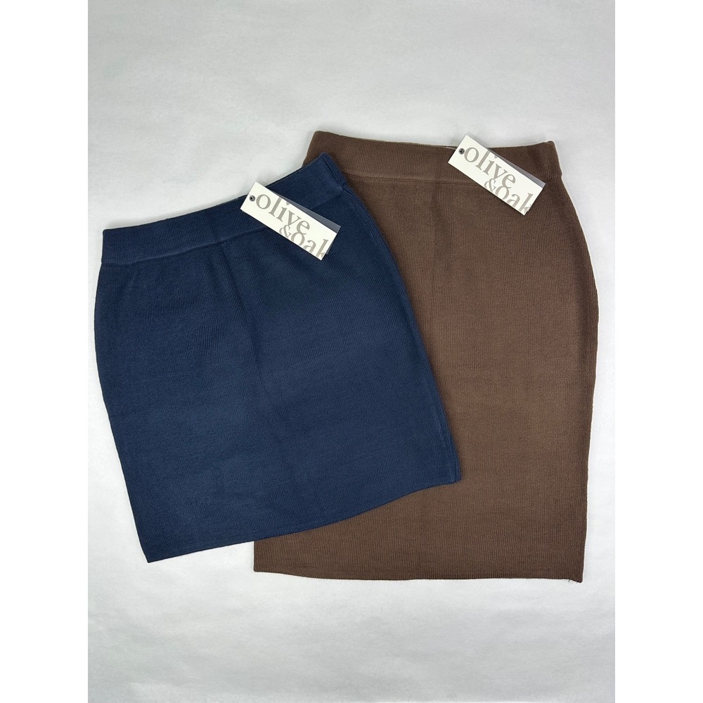 Olive & Oak Womens Knit Skirt Bundle Navy Mini Brown Midi Ribbed Size S NEW